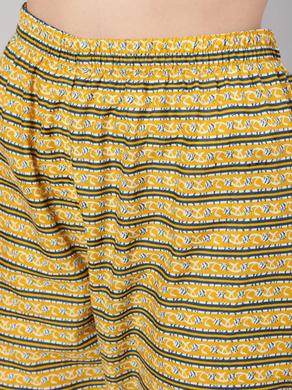 Women Mustard Printed Straight Kurta With Trouser | LASVINI - Redefining Indian Fashion with Elegance