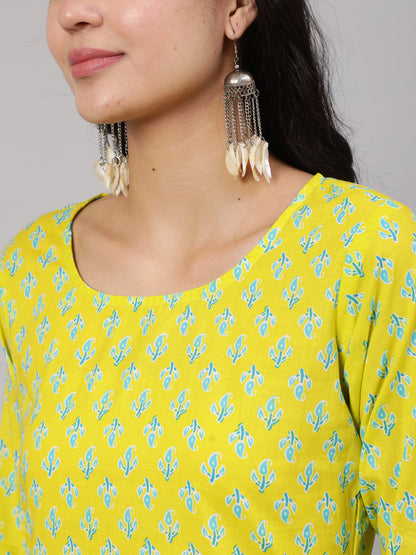 Women Lime Green Ethnic Printed Kurta With Trouser | LASVINI - Redefining Indian Fashion with Elegance