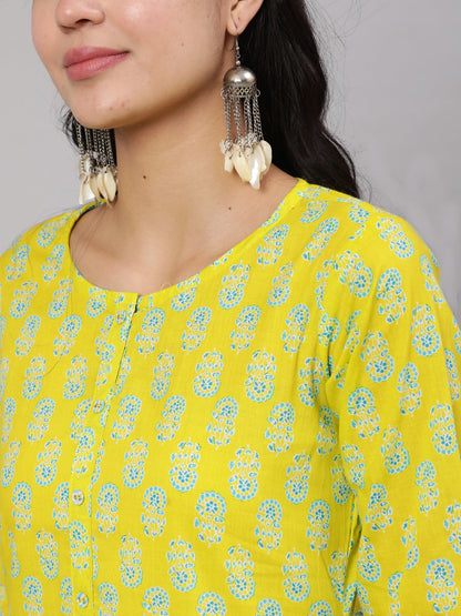 Women Lime Green Ethnic Printed Kurta With Trouser | LASVINI - Redefining Indian Fashion with Elegance