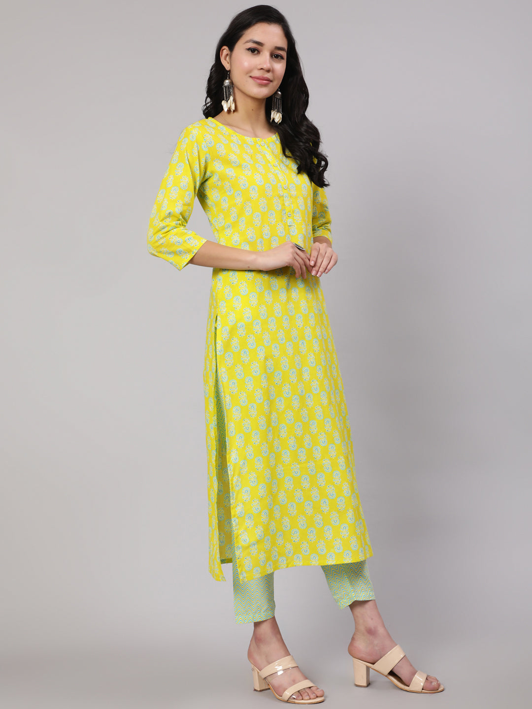 Women Lime Green Ethnic Printed Kurta With Trouser | LASVINI - Redefining Indian Fashion with Elegance