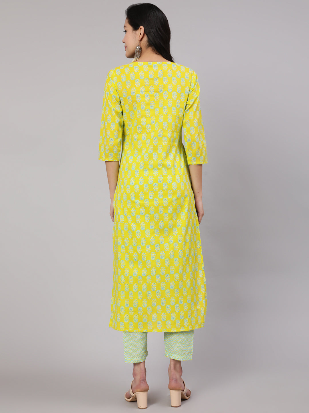 Women Lime Green Ethnic Printed Kurta With Trouser | LASVINI - Redefining Indian Fashion with Elegance
