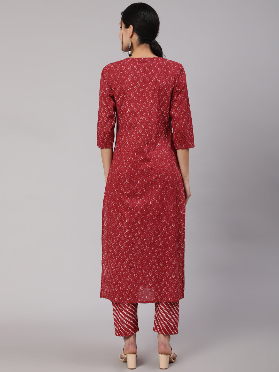 Women Burgundy Ethnic Printed Straight Kurta With Trouser | LASVINI - Redefining Indian Fashion with Elegance