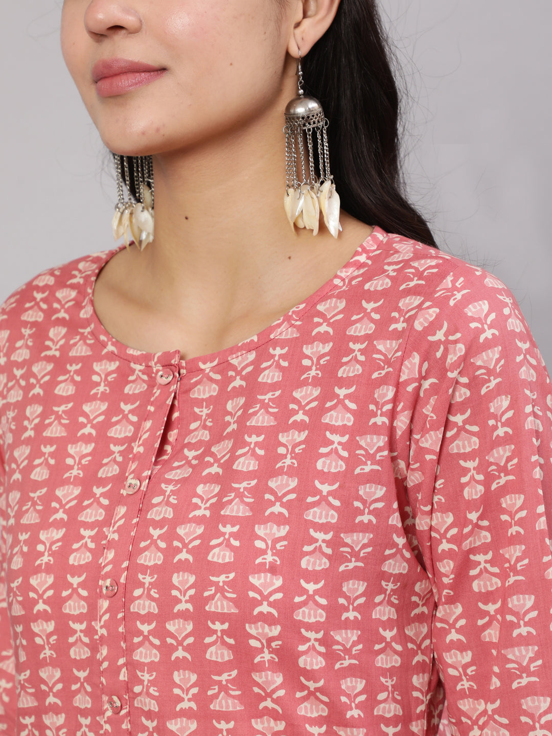 Women Pink Ethnic Printed Straight Kurta With Trouser | LASVINI - Redefining Indian Fashion with Elegance