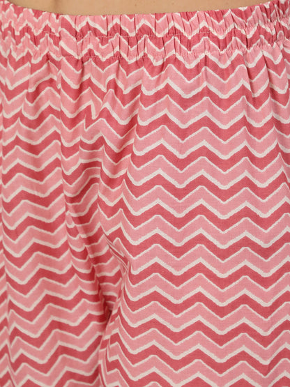 Women Pink Ethnic Printed Straight Kurta With Trouser | LASVINI - Redefining Indian Fashion with Elegance