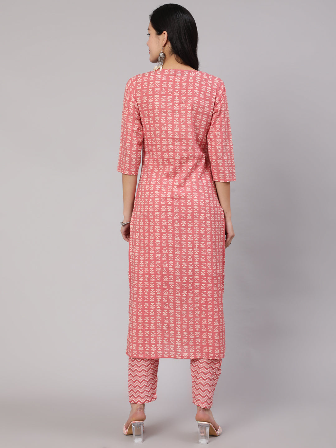 Women Pink Ethnic Printed Straight Kurta With Trouser | LASVINI - Redefining Indian Fashion with Elegance