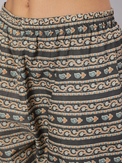 Women Grey Printed Straight Kurta With Trouser | LASVINI - Redefining Indian Fashion with Elegance