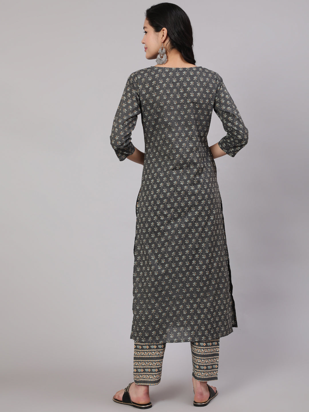 Women Grey Printed Straight Kurta With Trouser | LASVINI - Redefining Indian Fashion with Elegance