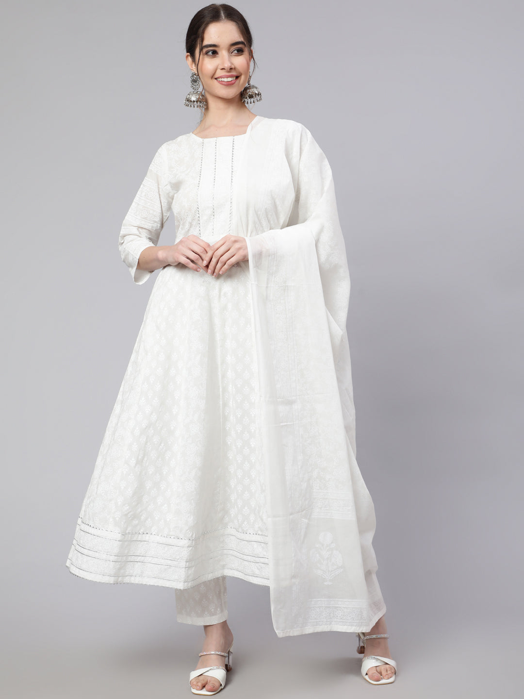Women Off White Ethnic Printed Kurta With Palazzo And Dupatta | LASVINI - Redefining Indian Fashion with Elegance