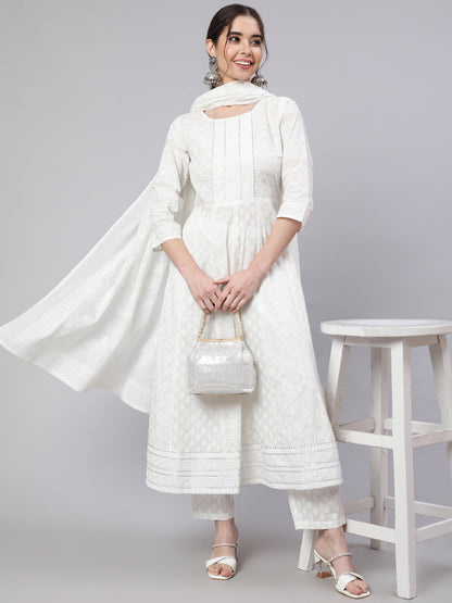 Women Off White Ethnic Printed Kurta With Palazzo And Dupatta | LASVINI - Redefining Indian Fashion with Elegance