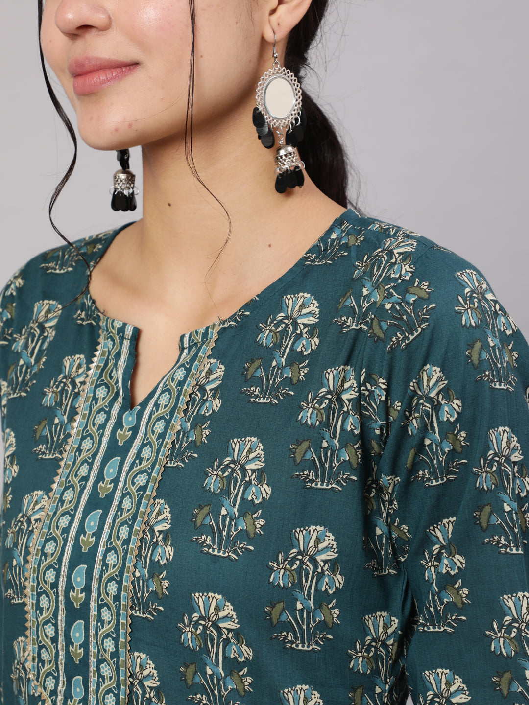 Women Teal Blue Printed Straight Kurta With Trouser | LASVINI - Redefining Indian Fashion with Elegance