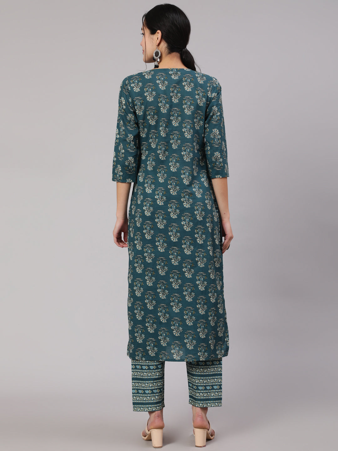 Women Teal Blue Printed Straight Kurta With Trouser | LASVINI - Redefining Indian Fashion with Elegance