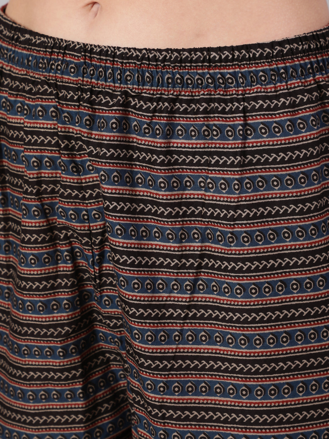 Women Black Ethnic Printed Straight Kurta With Trouser | LASVINI - Redefining Indian Fashion with Elegance