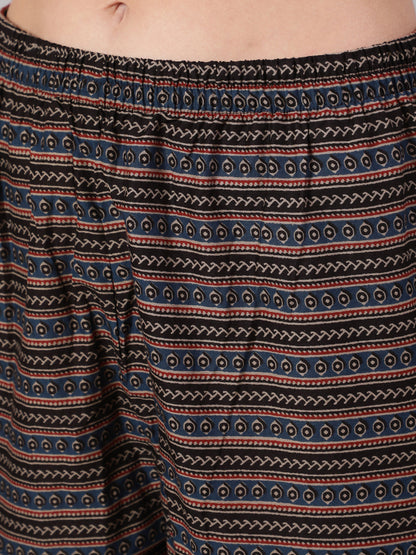 Women Black Ethnic Printed Straight Kurta With Trouser | LASVINI - Redefining Indian Fashion with Elegance