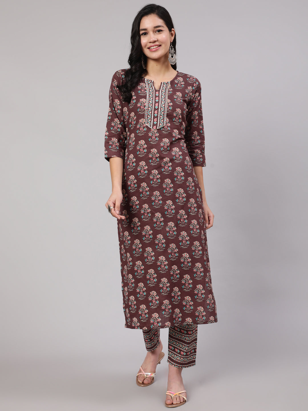Women Purple Printed Straight Kurta With Trouser | LASVINI - Redefining Indian Fashion with Elegance