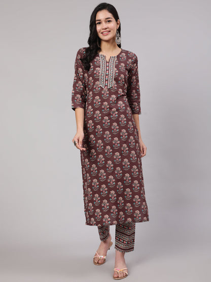 Women Purple Printed Straight Kurta With Trouser | LASVINI - Redefining Indian Fashion with Elegance