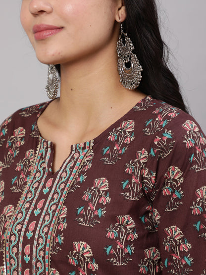 Women Purple Printed Straight Kurta With Trouser | LASVINI - Redefining Indian Fashion with Elegance