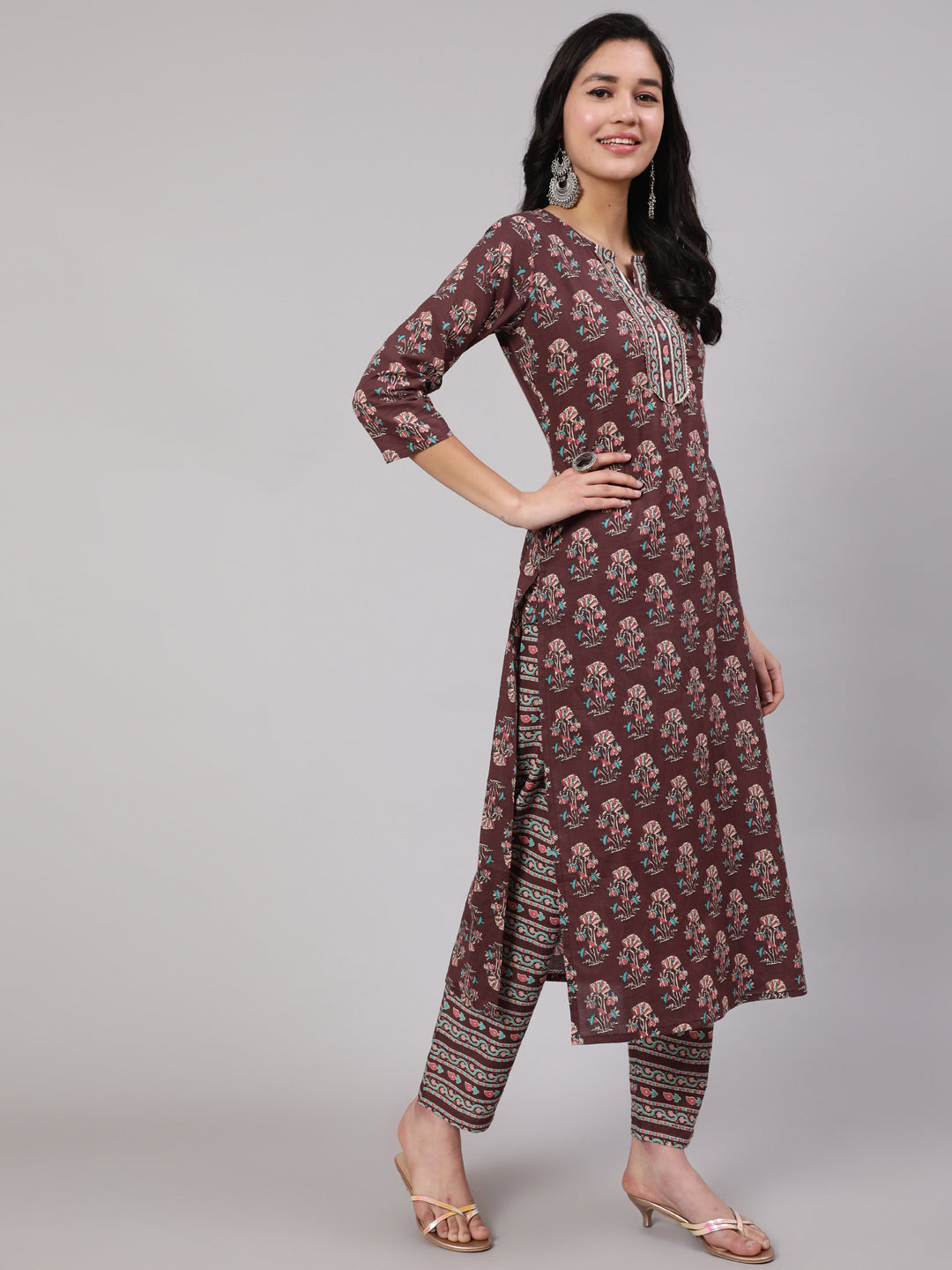 Women Purple Printed Straight Kurta With Trouser | LASVINI - Redefining Indian Fashion with Elegance