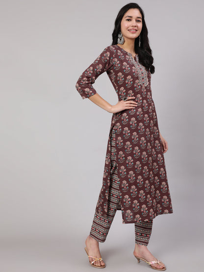 Women Purple Printed Straight Kurta With Trouser | LASVINI - Redefining Indian Fashion with Elegance