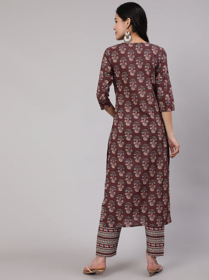 Women Purple Printed Straight Kurta With Trouser | LASVINI - Redefining Indian Fashion with Elegance