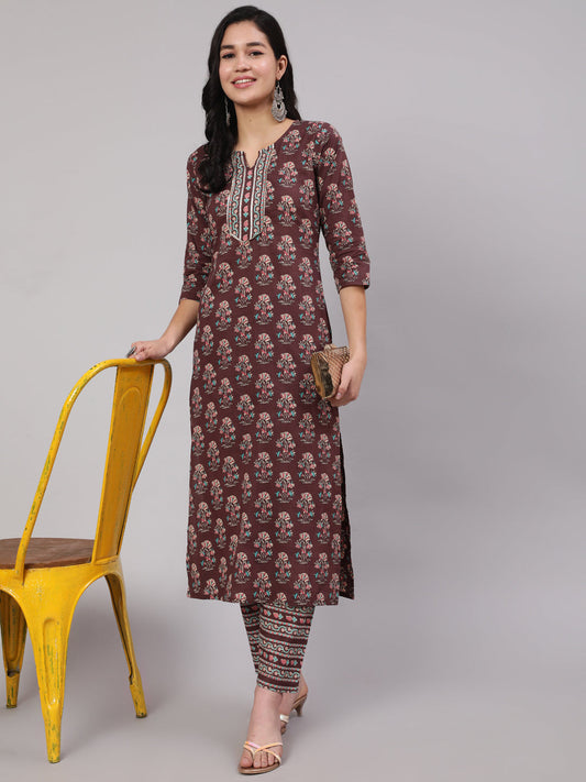 Women Purple Printed Straight Kurta With Trouser | LASVINI - Redefining Indian Fashion with Elegance