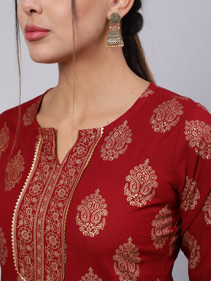 Women Maroon Ethnic Printed Kurta With Palazzo And Dupatta | LASVINI - Redefining Indian Fashion with Elegance