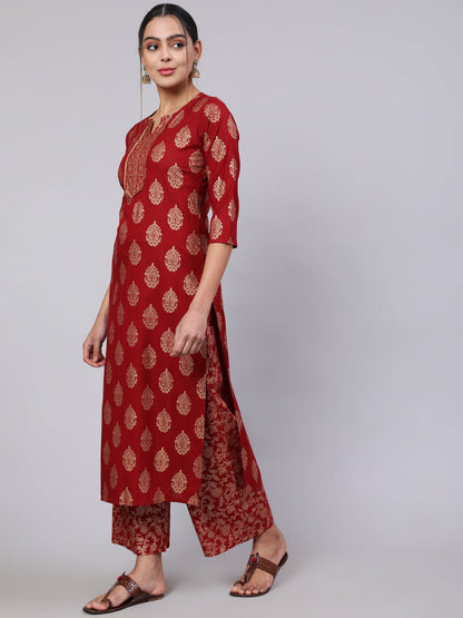 Women Maroon Ethnic Printed Kurta With Palazzo And Dupatta | LASVINI - Redefining Indian Fashion with Elegance