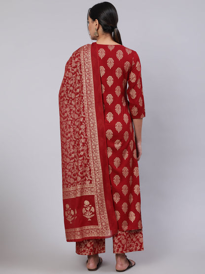 Women Maroon Ethnic Printed Kurta With Palazzo And Dupatta | LASVINI - Redefining Indian Fashion with Elegance