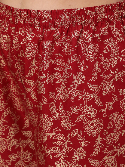 Women Maroon Ethnic Printed Kurta With Palazzo And Dupatta | LASVINI - Redefining Indian Fashion with Elegance