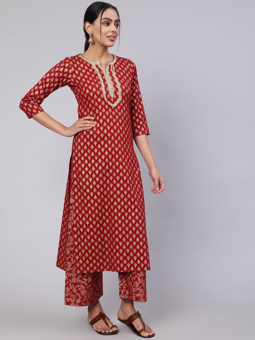 Women Maroon Ethnic Printed Kurta With Palazzo And Dupatta | LASVINI - Redefining Indian Fashion with Elegance