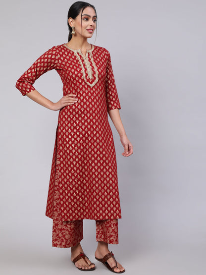 Women Maroon Ethnic Printed Kurta With Palazzo And Dupatta | LASVINI - Redefining Indian Fashion with Elegance