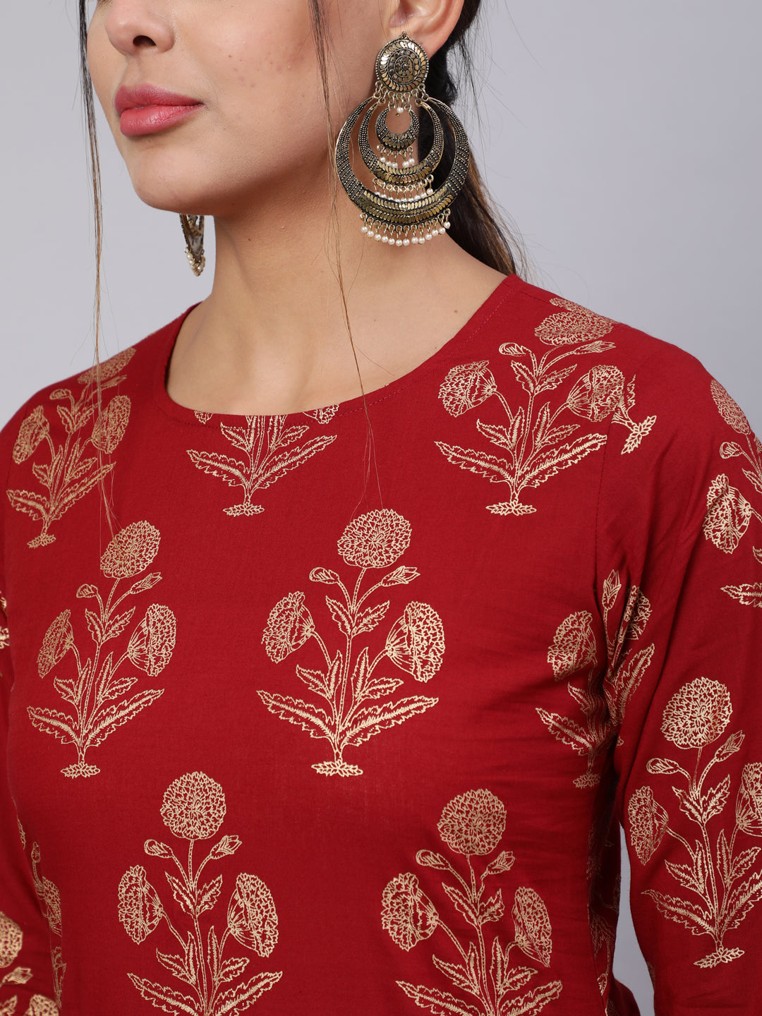 Women Maroon Ethnic Printed Kurta With Palazzo And Dupatta | LASVINI - Redefining Indian Fashion with Elegance