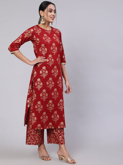 Women Maroon Ethnic Printed Kurta With Palazzo And Dupatta | LASVINI - Redefining Indian Fashion with Elegance