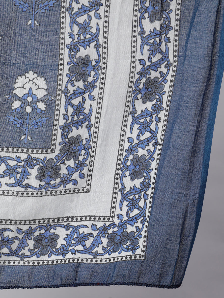 Women Blue Floral Printed Anarkali Kurta With Trouser And Dupatta | LASVINI - Redefining Indian Fashion with Elegance