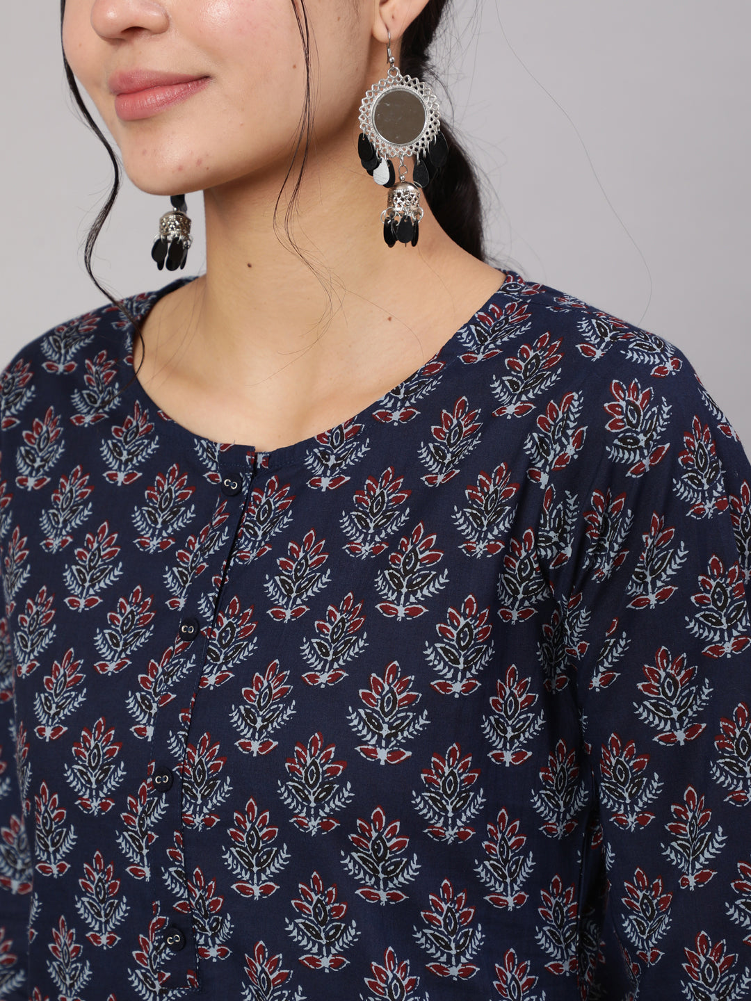 Women Blue Printed Straight Kurta With Trouser | LASVINI - Redefining Indian Fashion with Elegance