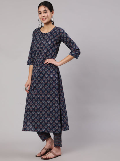 Women Blue Printed Straight Kurta With Trouser | LASVINI - Redefining Indian Fashion with Elegance