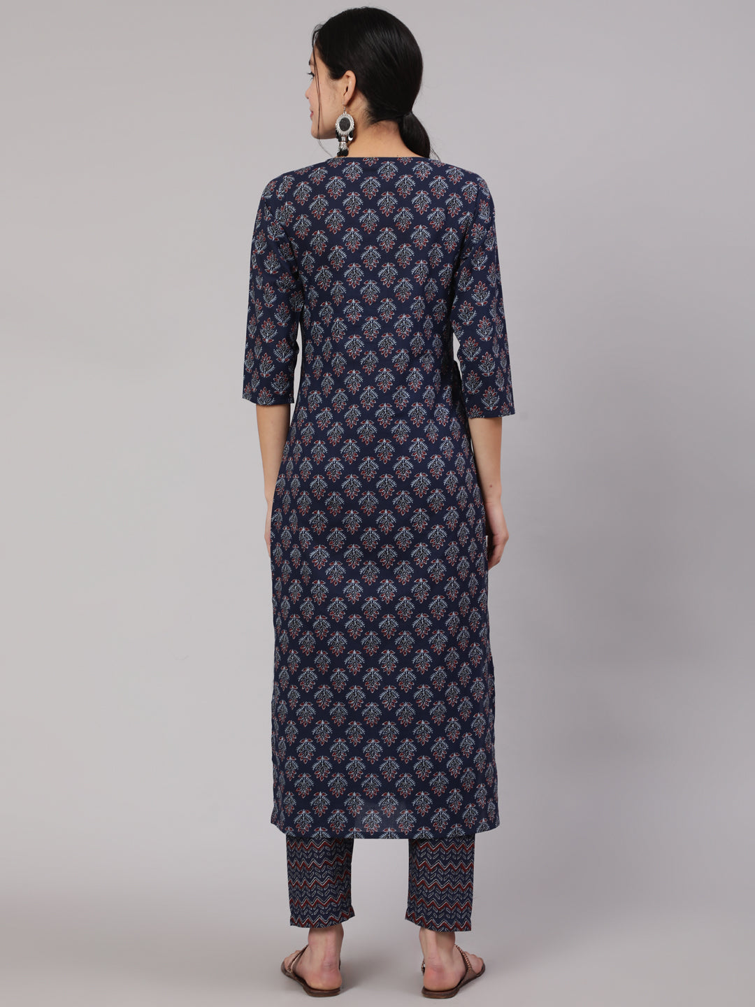 Women Blue Printed Straight Kurta With Trouser | LASVINI - Redefining Indian Fashion with Elegance