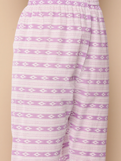 Women Lavender Printed Straight Kurta With Trouser | LASVINI - Redefining Indian Fashion with Elegance