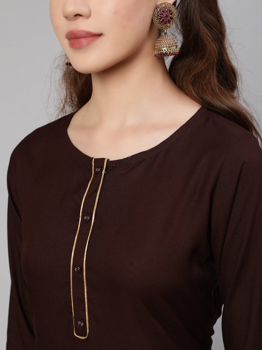 Women Dark Brown Straight Kurta With Palazzo And Art Silk Dupatta | LASVINI - Redefining Indian Fashion with Elegance