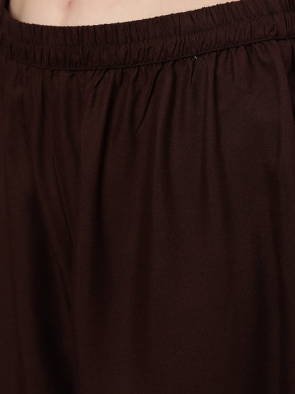 Women Dark Brown Straight Kurta With Palazzo And Art Silk Dupatta | LASVINI - Redefining Indian Fashion with Elegance