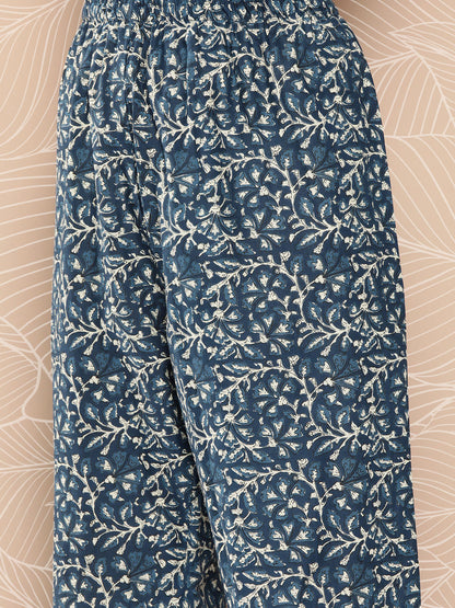 Women Blue Printed Flared Kurta And Trouser With Dupatta | LASVINI - Redefining Indian Fashion with Elegance