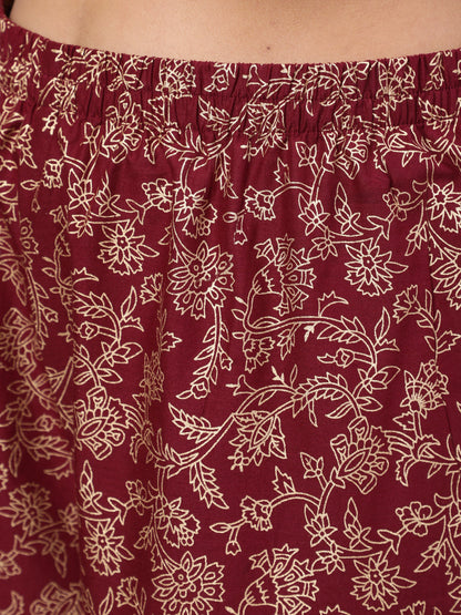 Women Burgundy Ethnic Printed Kurta With Palazzo And Dupatta | LASVINI - Redefining Indian Fashion with Elegance