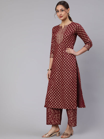 Women Burgundy Ethnic Printed Kurta With Palazzo And Dupatta | LASVINI - Redefining Indian Fashion with Elegance