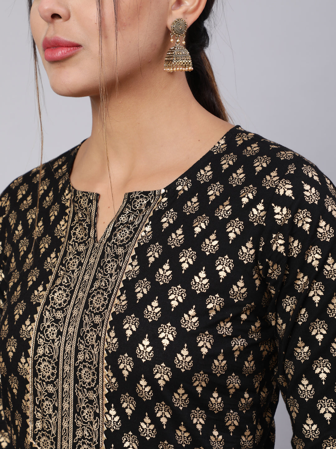Women Black Ethnic Printed Kurta With Palazzo And Dupatta | LASVINI - Redefining Indian Fashion with Elegance