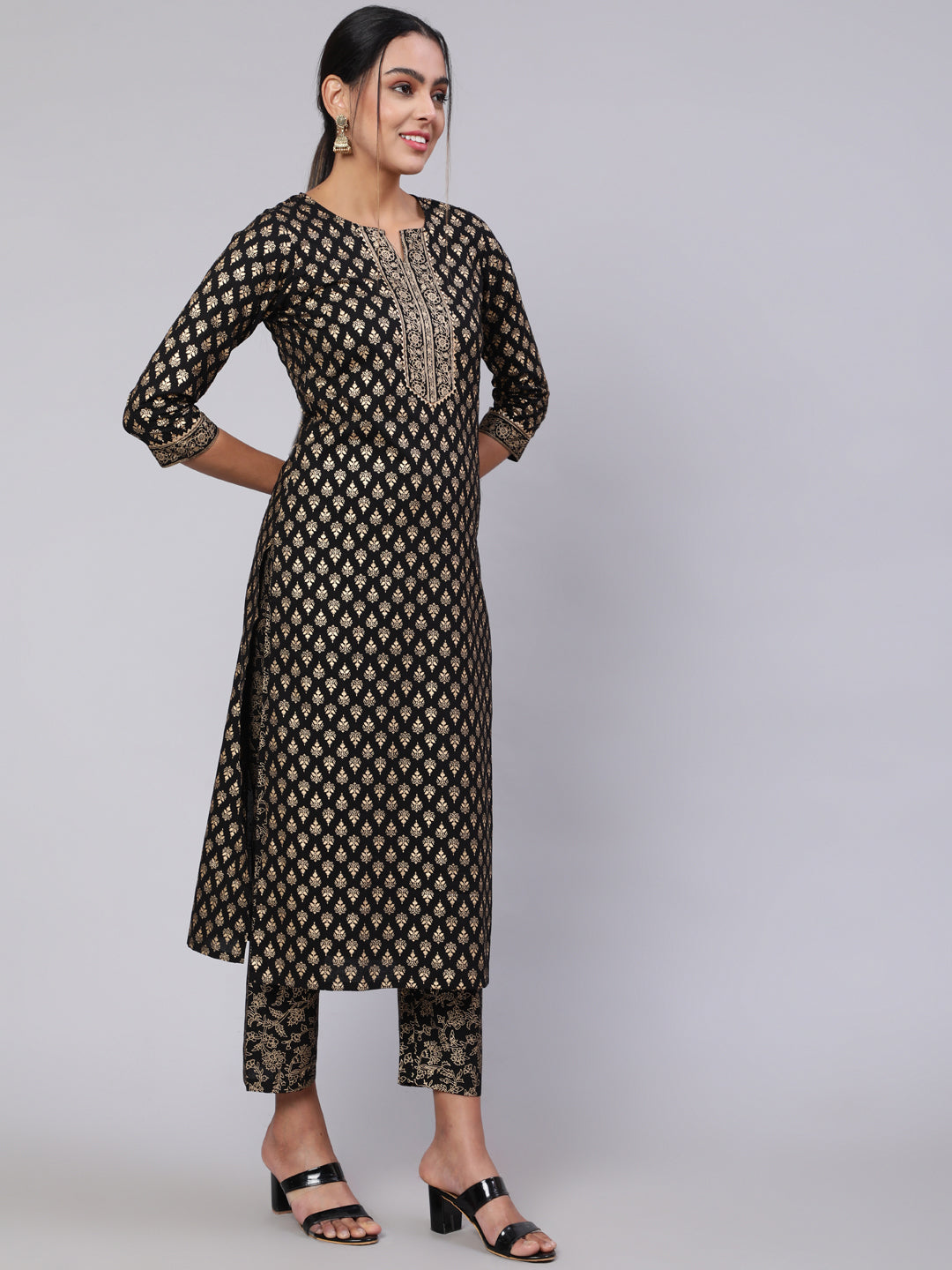 Women Black Ethnic Printed Kurta With Palazzo And Dupatta | LASVINI - Redefining Indian Fashion with Elegance