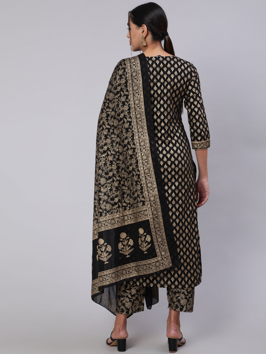 Women Black Ethnic Printed Kurta With Palazzo And Dupatta | LASVINI - Redefining Indian Fashion with Elegance