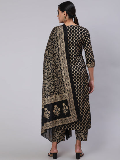 Women Black Ethnic Printed Kurta With Palazzo And Dupatta | LASVINI - Redefining Indian Fashion with Elegance