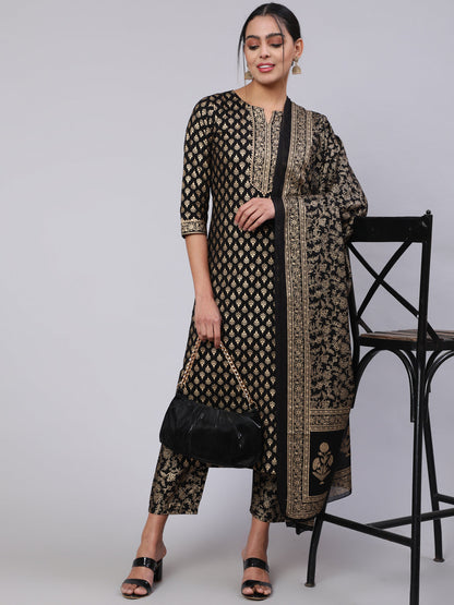 Women Black Ethnic Printed Kurta With Palazzo And Dupatta | LASVINI - Redefining Indian Fashion with Elegance