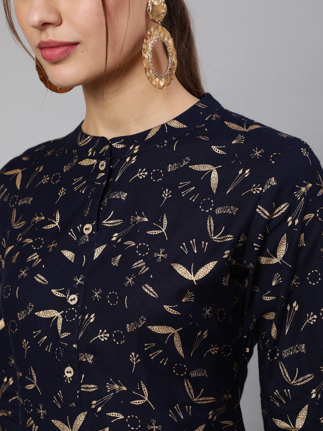 Women Navy Blue Ethnic Printed Straight Kurta With Trouser | LASVINI - Redefining Indian Fashion with Elegance