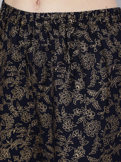 Women Navy Blue Ethnic Printed Kurta With Palazzo And Dupatta | LASVINI - Redefining Indian Fashion with Elegance