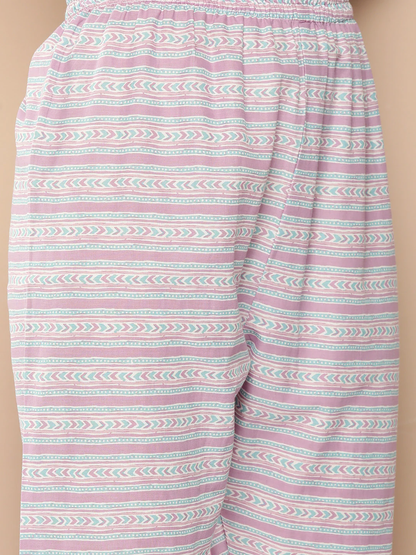 Women Lavender Printed Straight Kurta With Palazzo & Dupatta | LASVINI - Redefining Indian Fashion with Elegance